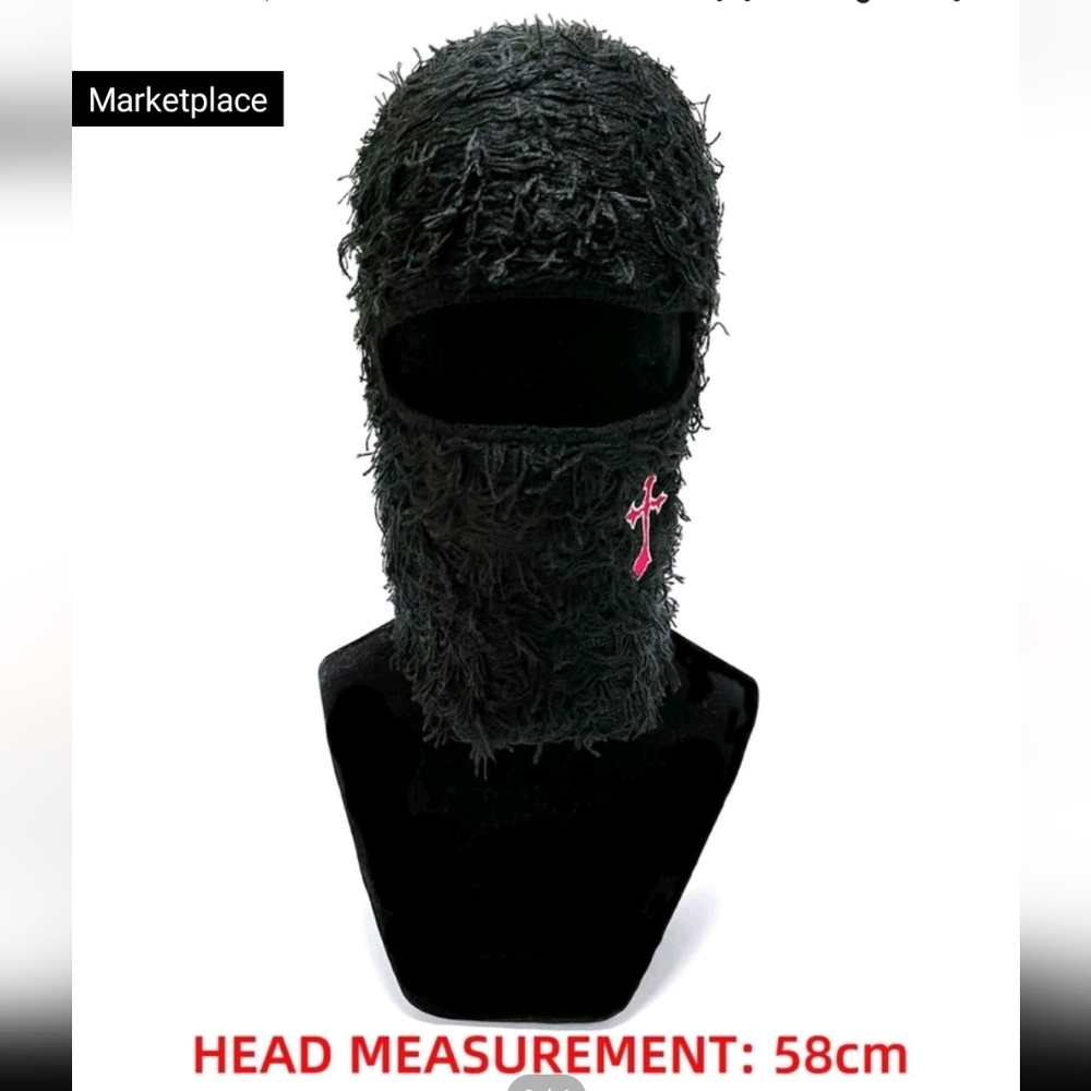 Rhinestone clear/silver Belt(sm) & black fuzzy balaclava